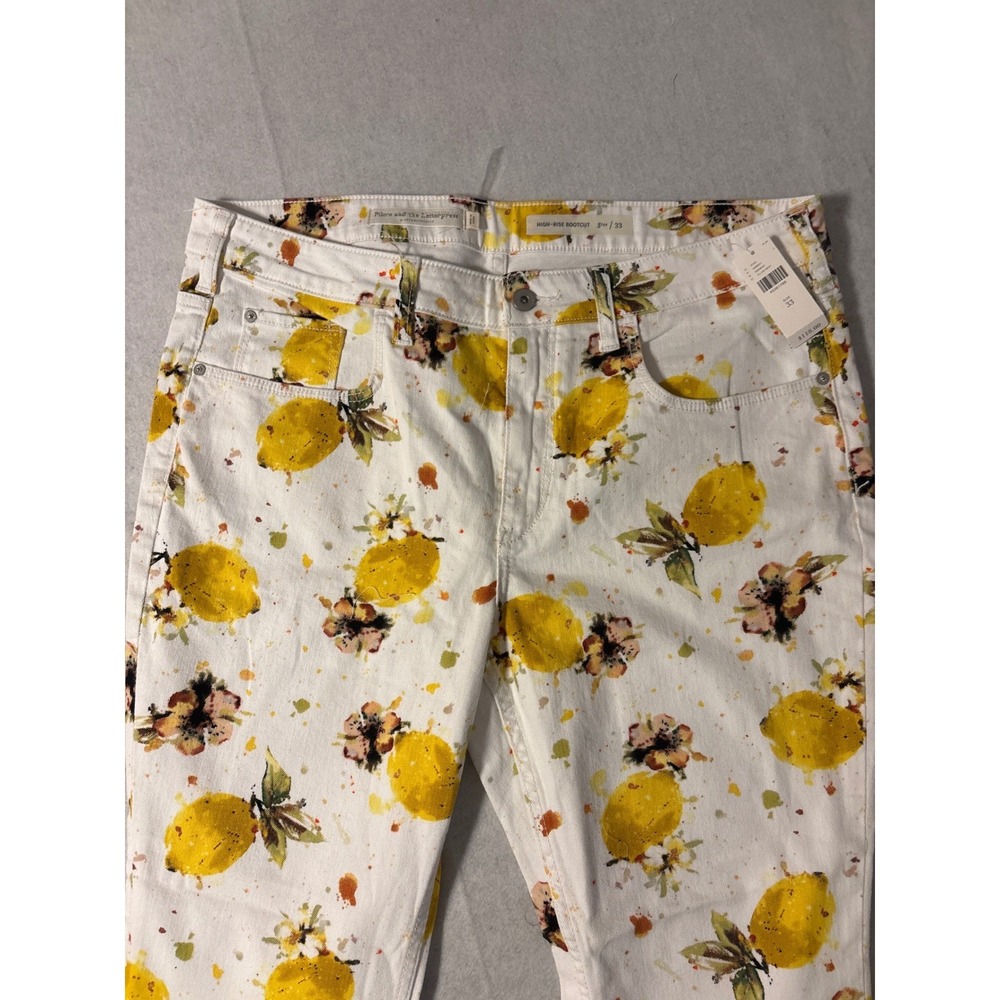 Pilcro Anthropologie Lemon Print High Rise Bootcut Jeans Womens 33 White NEW - Picture 16 of 16